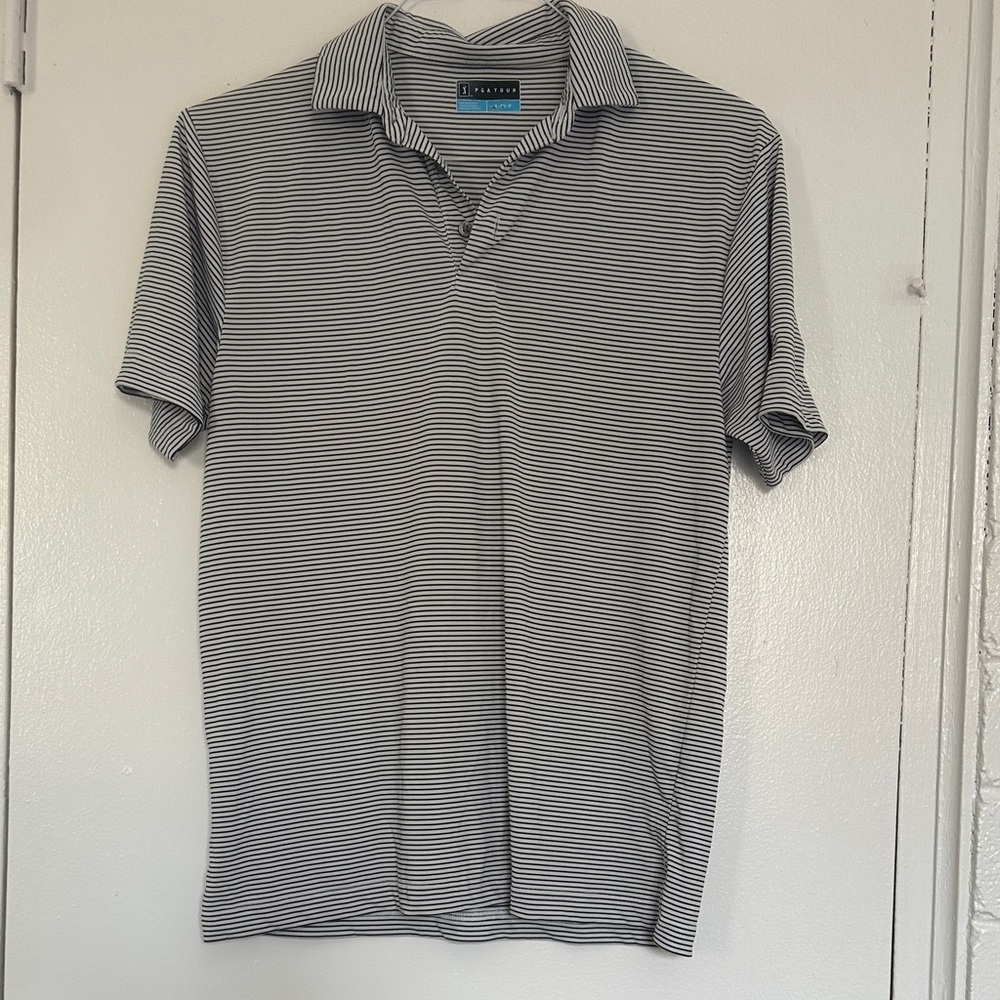 PGA Tour Men's Thin Striped Polo - Gray & White